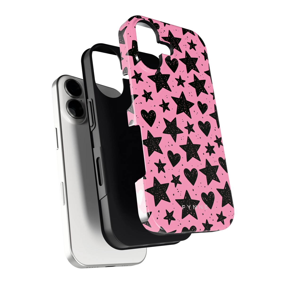 Zwarte sterren en hartjes hoesje voor iPhone 17, los van de telefoon