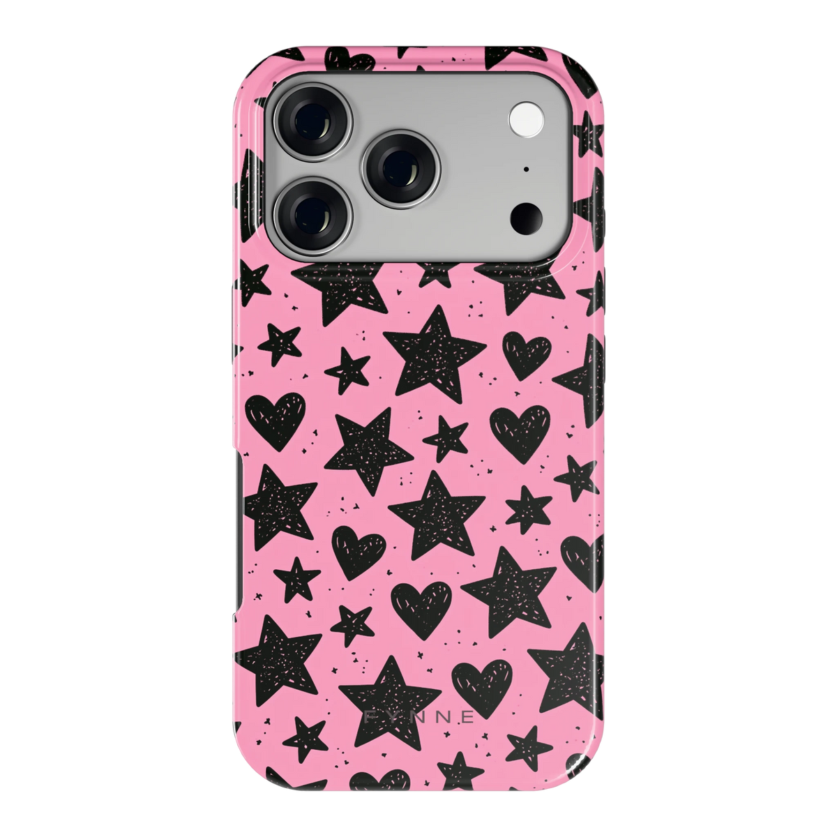 Zwarte sterren en hartjes hoesje voor iPhone 17 Pro, achterkant