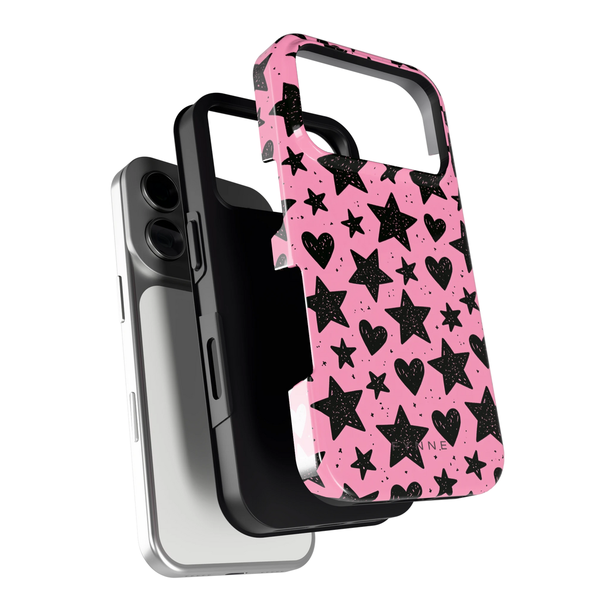 Zwarte sterren en hartjes hoesje voor iPhone 17 Pro, los van de telefoon