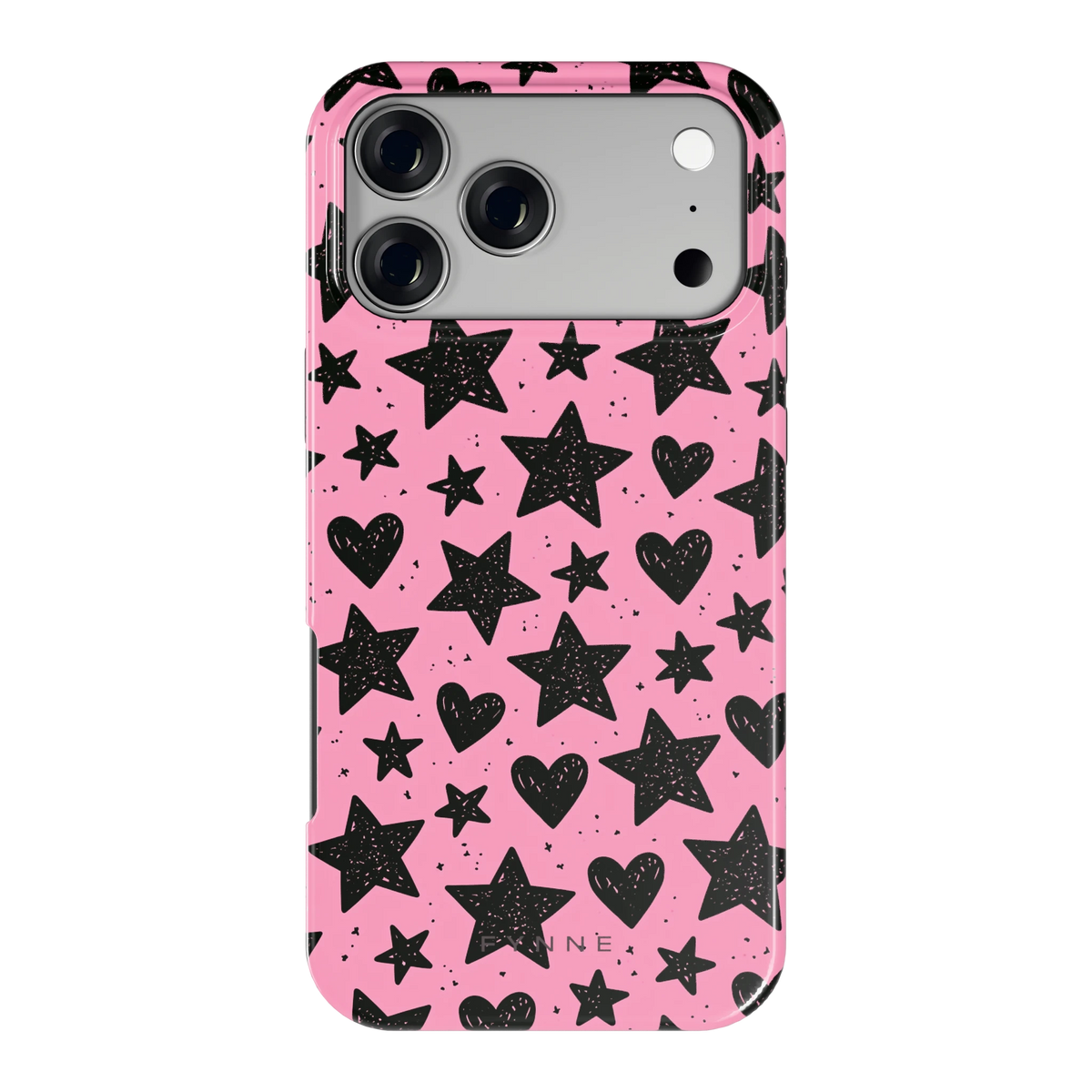 Zwarte sterren en hartjes hoesje voor iPhone 17 Pro Max, achterkant
