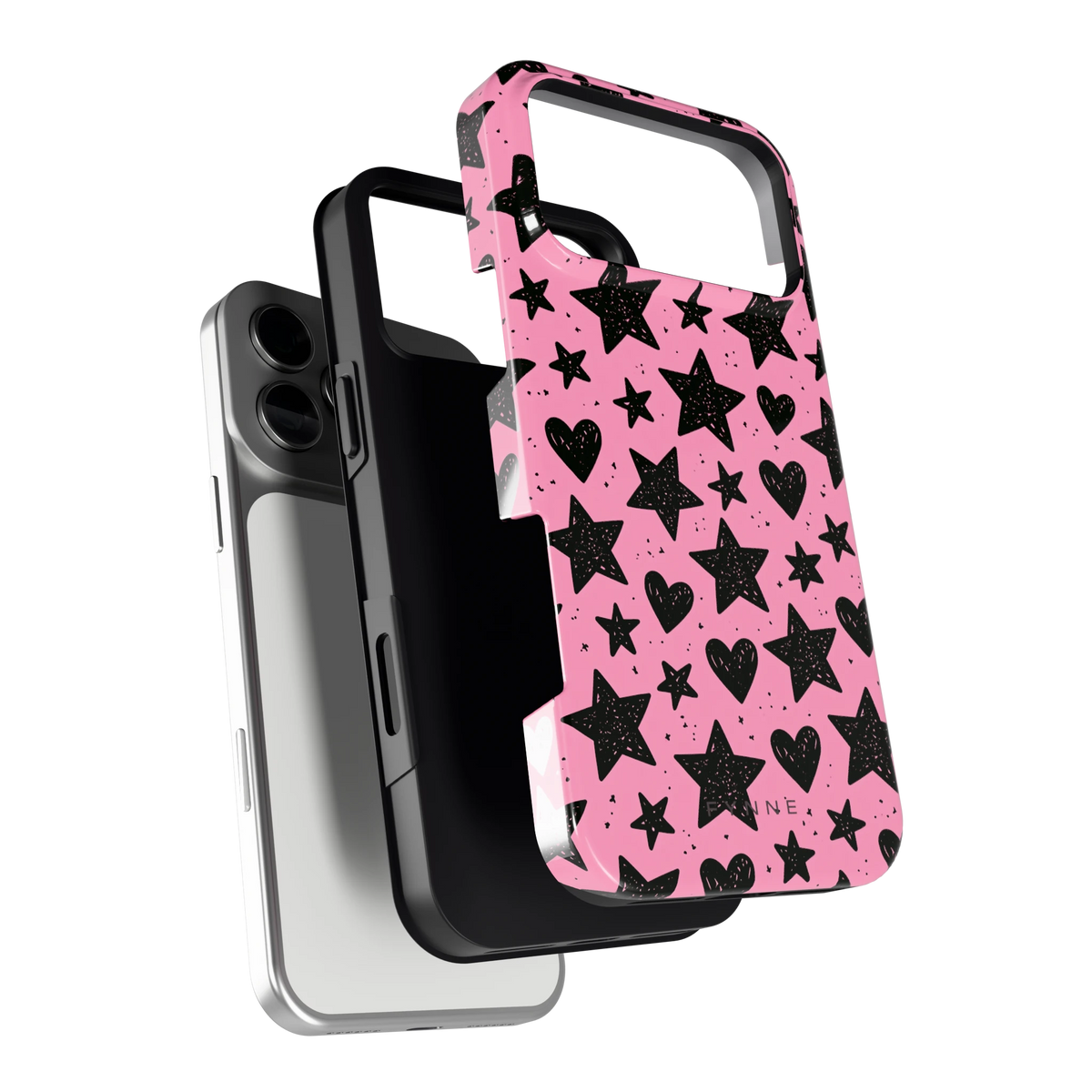 Zwarte sterren en hartjes hoesje voor iPhone 17 Pro Max, los van de telefoon