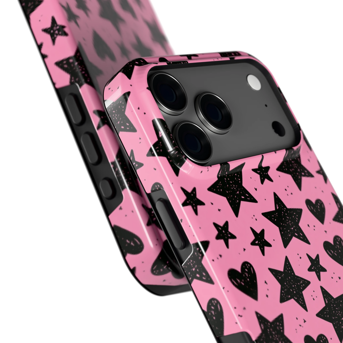 Zwarte sterren en hartjes hoesje voor iPhone 17 Pro Max, close-up