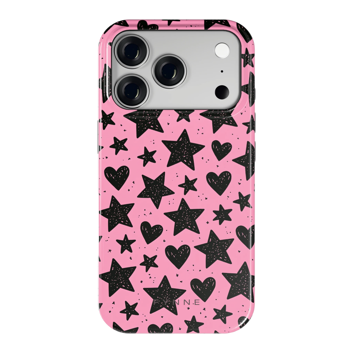 Zwarte sterren en hartjes hoesje voor iPhone 18 Pro, achterkant