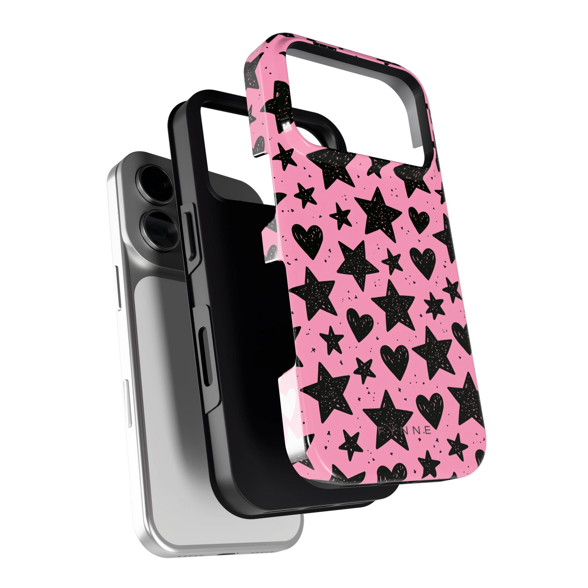 Zwarte sterren en hartjes hoesje voor iPhone 18 Pro, los van de telefoon
