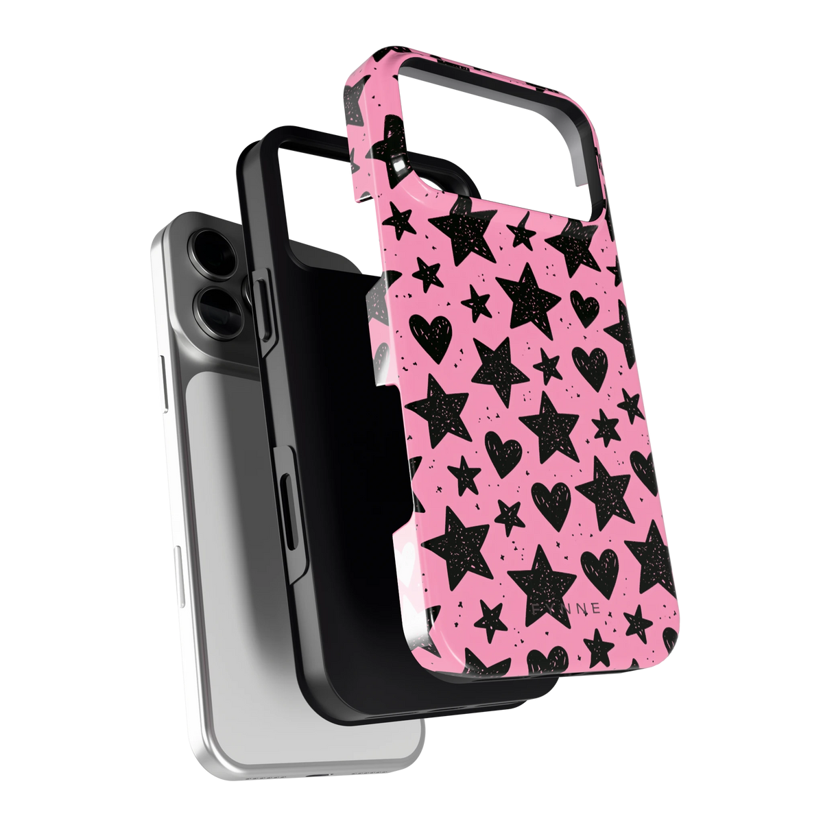 Zwarte sterren en hartjes hoesje voor iPhone 18 Pro Max, los van de telefoon