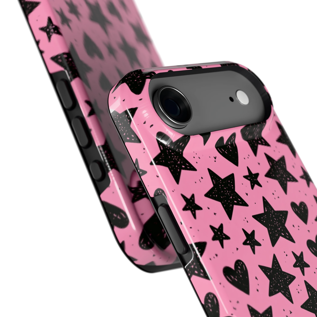 Zwarte sterren en hartjes hoesje voor iPhone Air, close-up