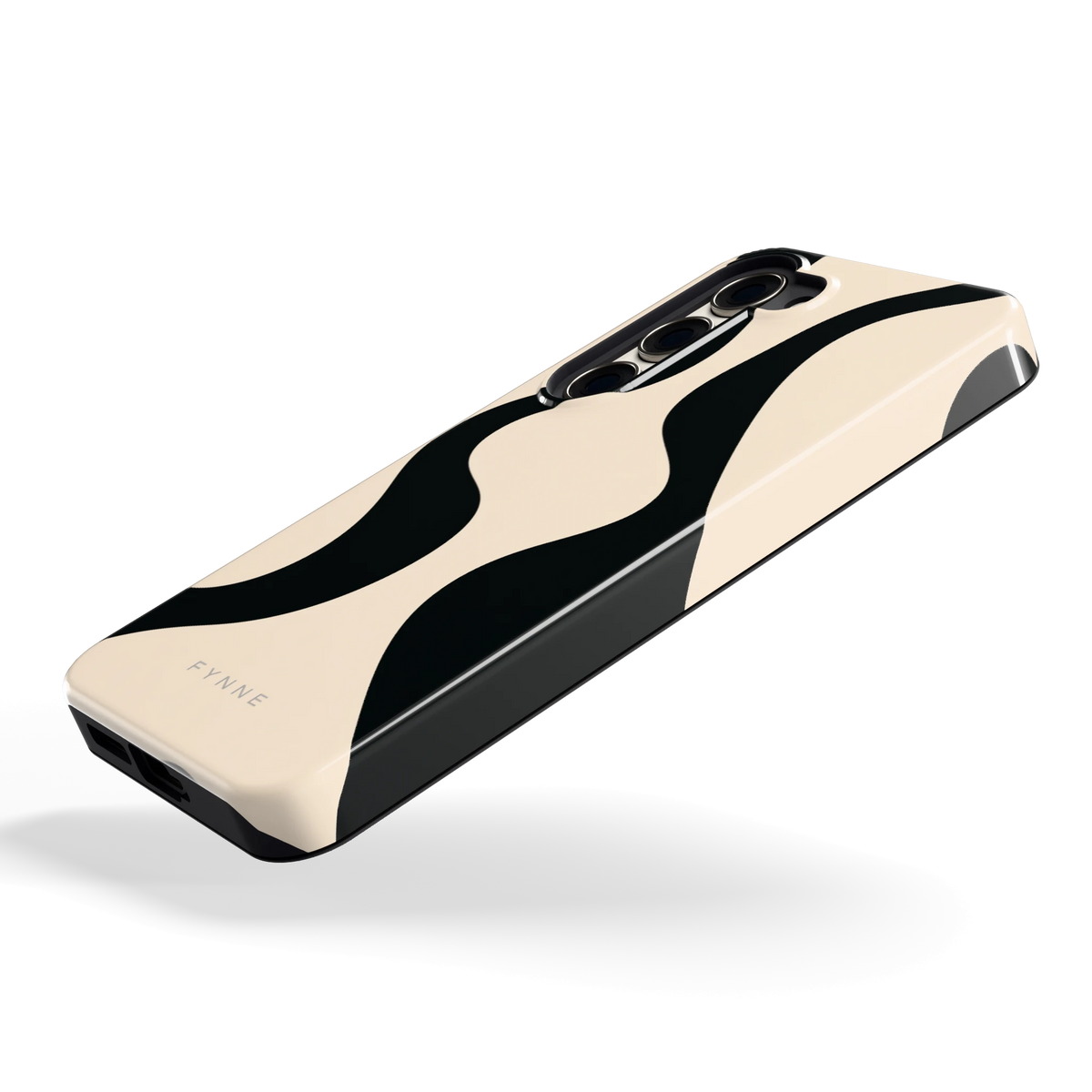 Zwarte golven hoesje voor Galaxy S23, schuin