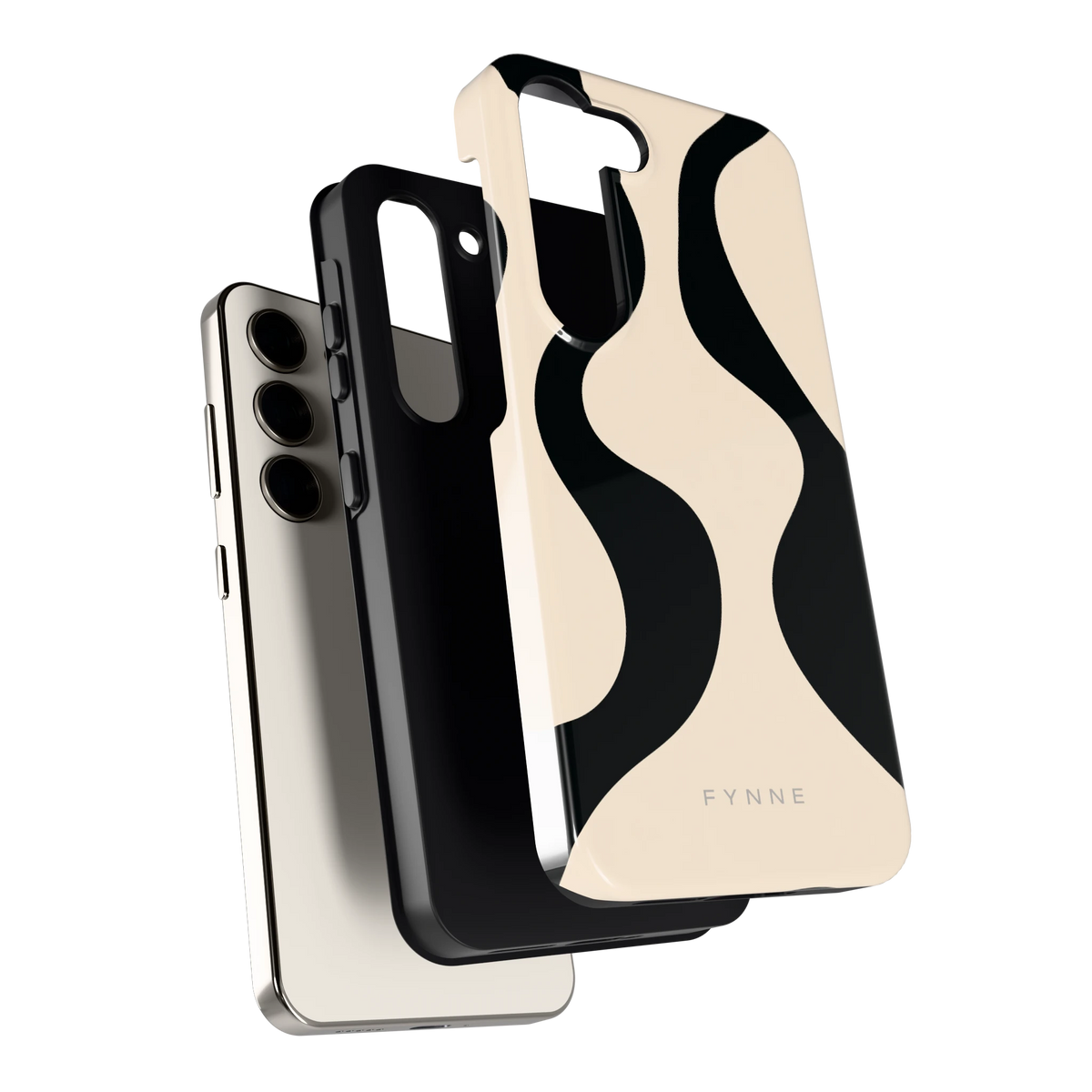 Zwarte golven hoesje voor Galaxy S23, los van de telefoon