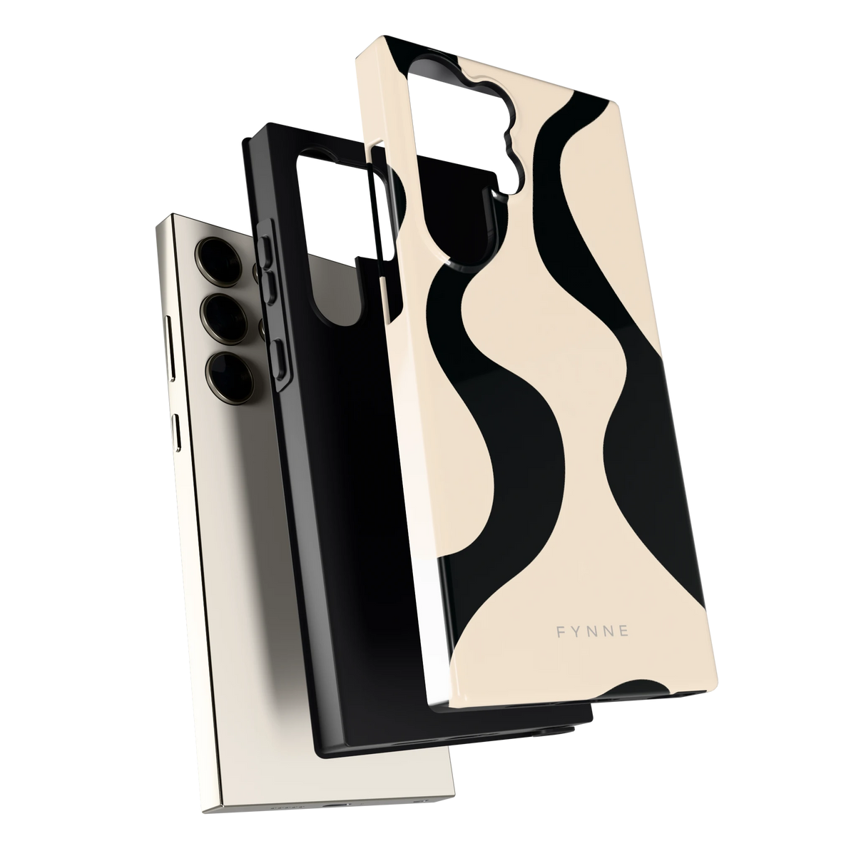 Zwarte golven hoesje voor Galaxy S23 Ultra, los van de telefoon