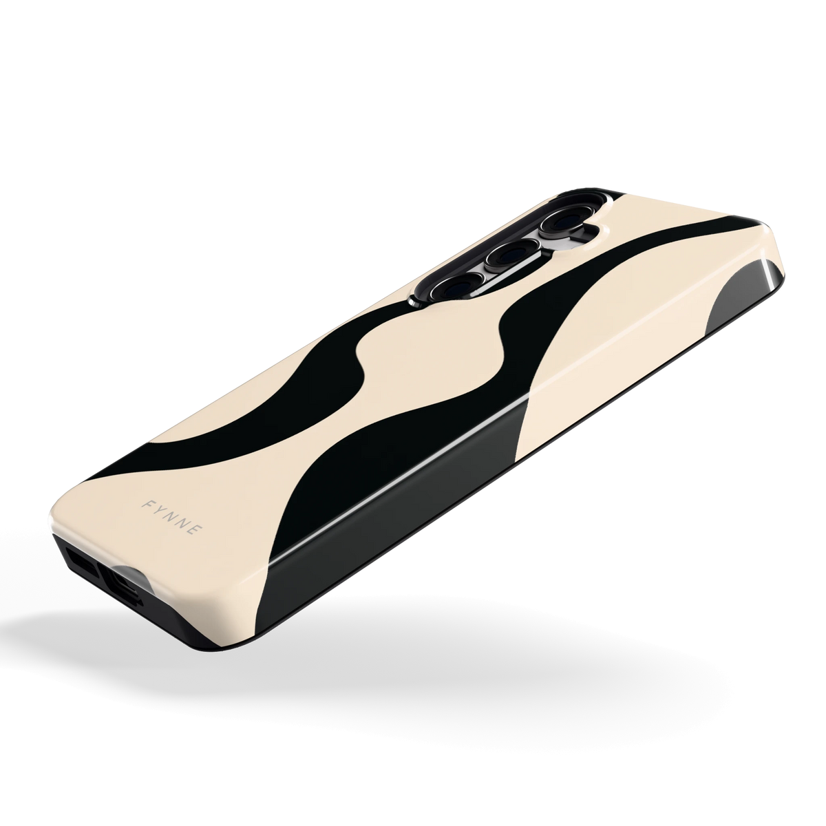 Zwarte golven hoesje voor Galaxy S24, schuin