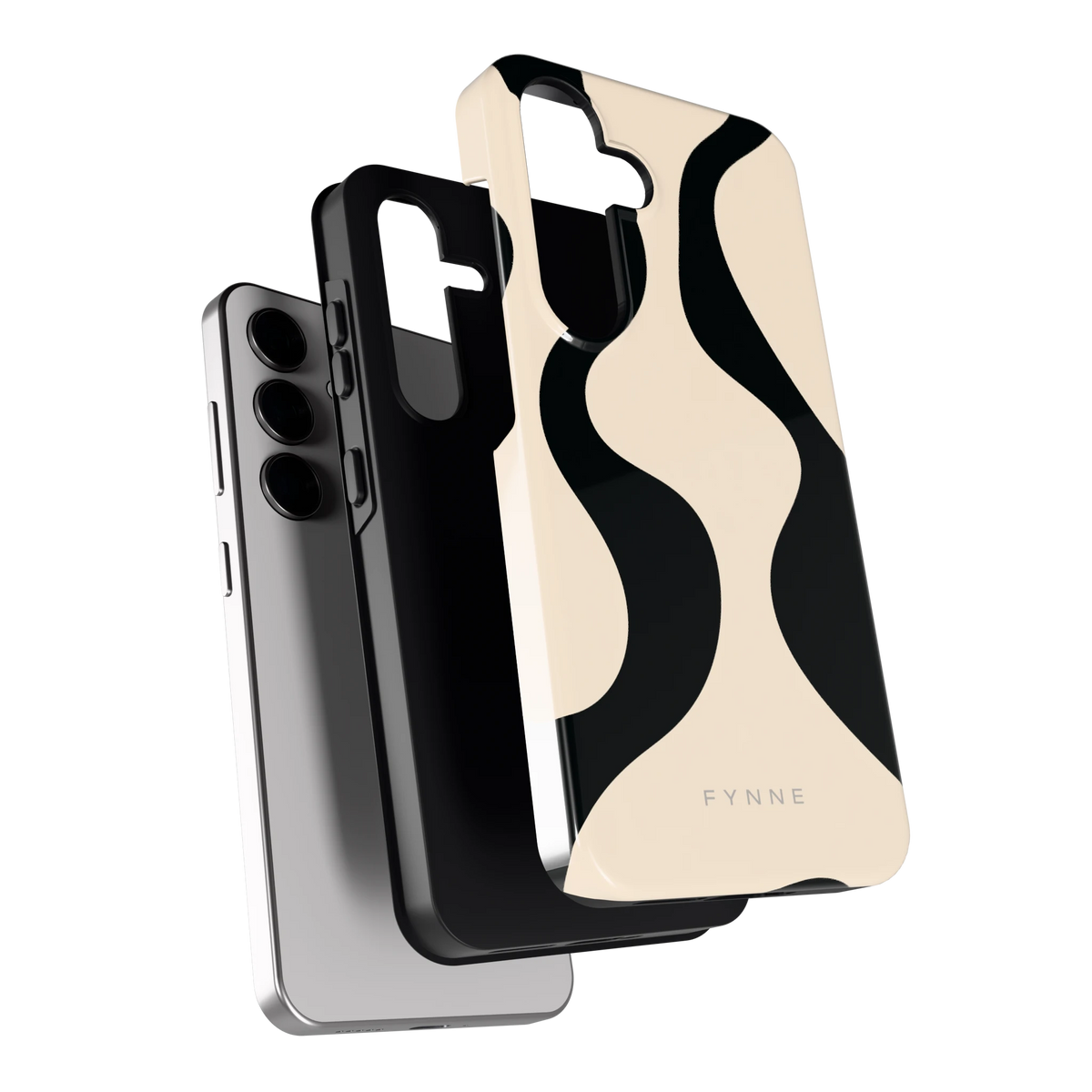 Zwarte golven hoesje voor Galaxy S24, los van de telefoon