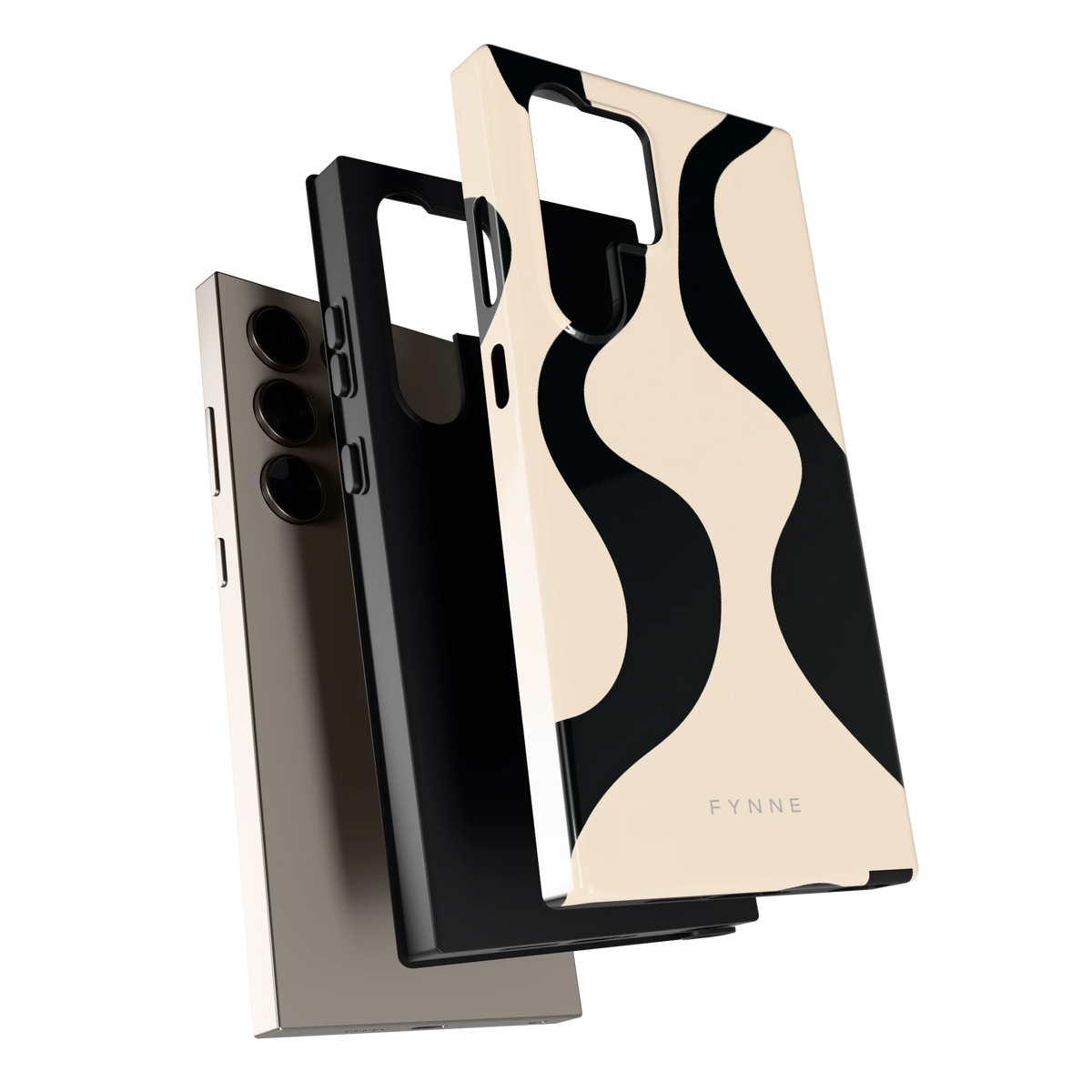 Zwarte golven hoesje voor Galaxy S24 Ultra, los van de telefoon
