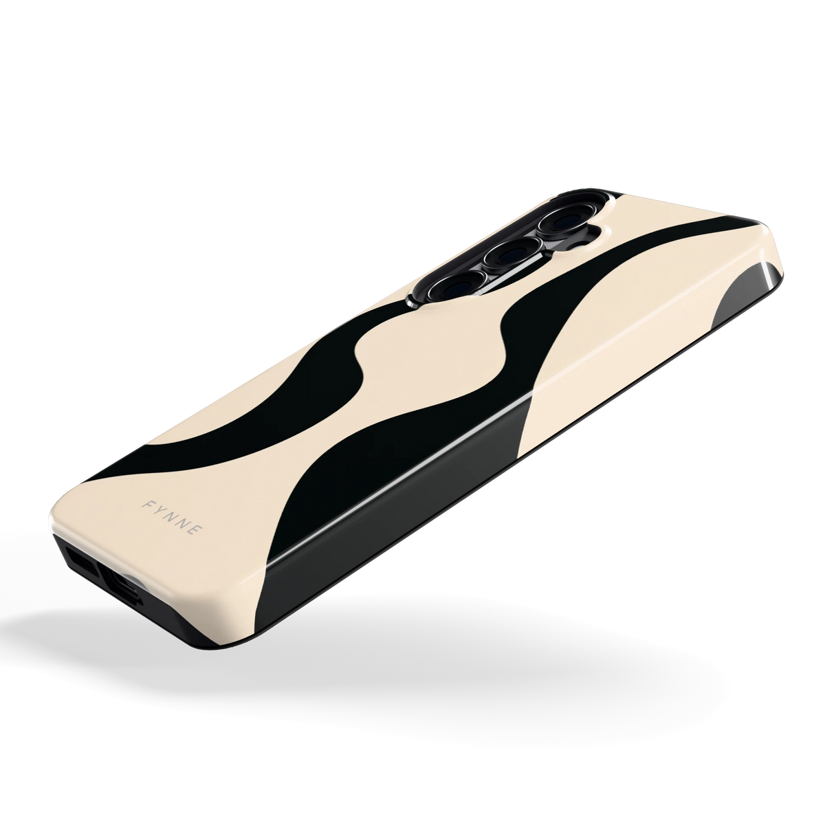 Zwarte golven hoesje voor Galaxy S25, schuin