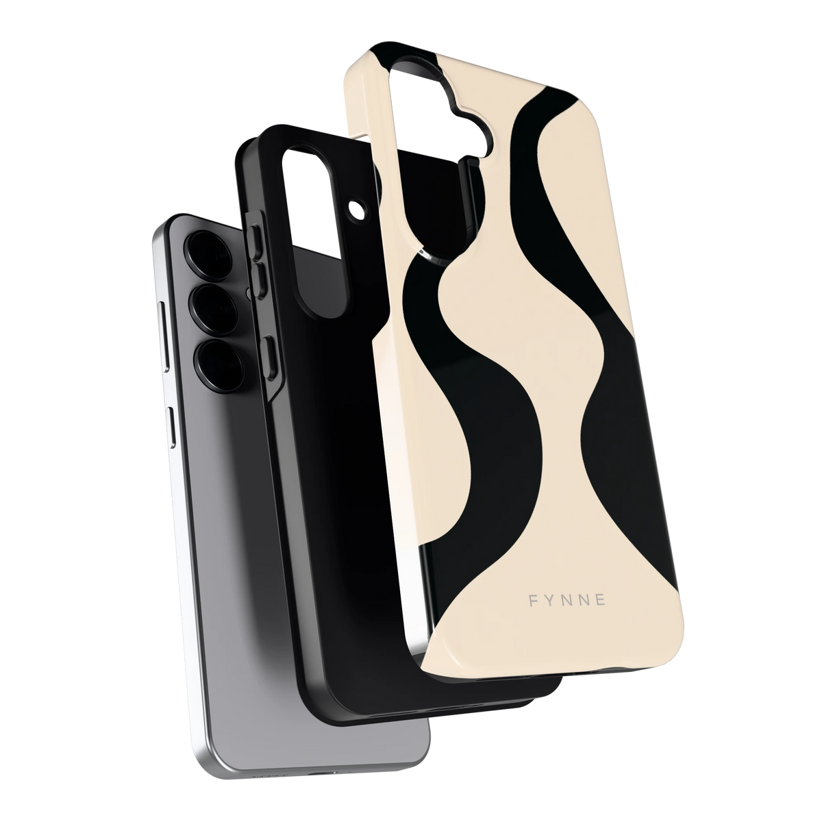 Zwarte golven hoesje voor Galaxy S25, los van de telefoon