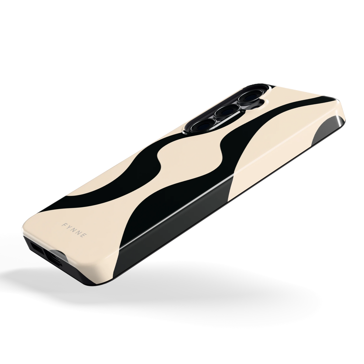 Zwarte golven hoesje voor Galaxy S25+, schuin