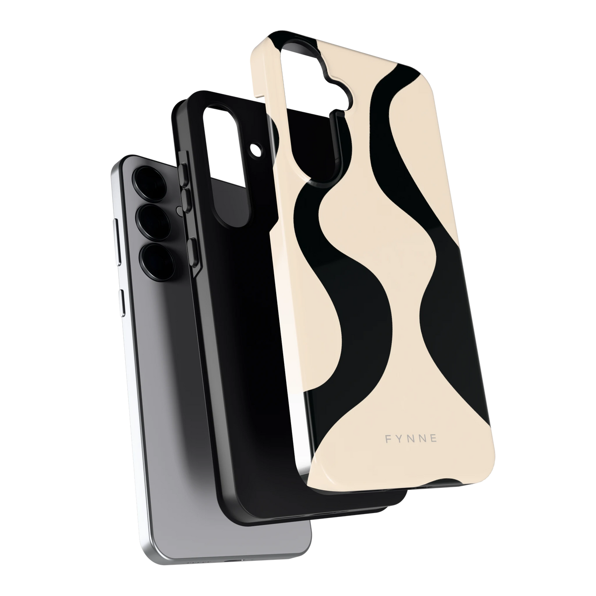Zwarte golven hoesje voor Galaxy S25+, los van de telefoon