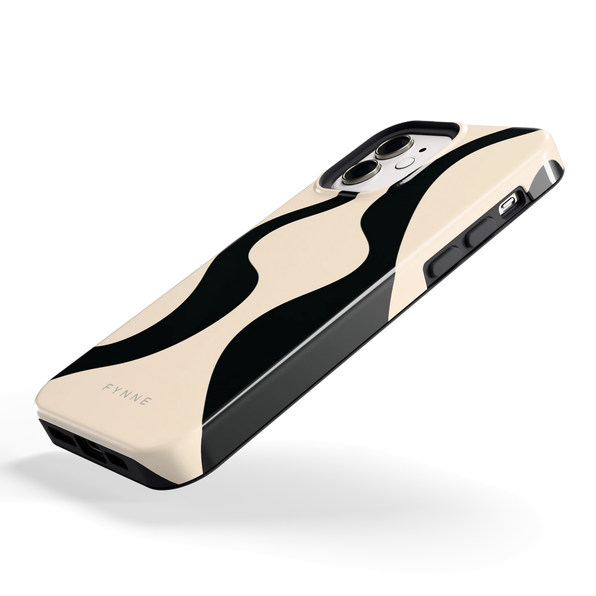 Zwarte golven hoesje voor iPhone 12, schuin