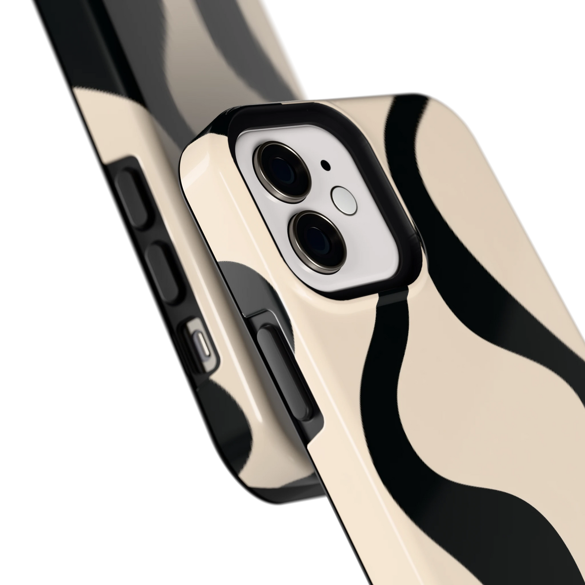 Zwarte golven hoesje voor iPhone 12, close-up