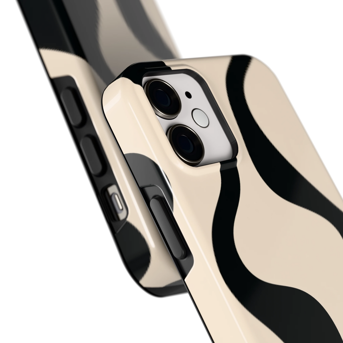 Zwarte golven hoesje voor iPhone 12 mini, close-up