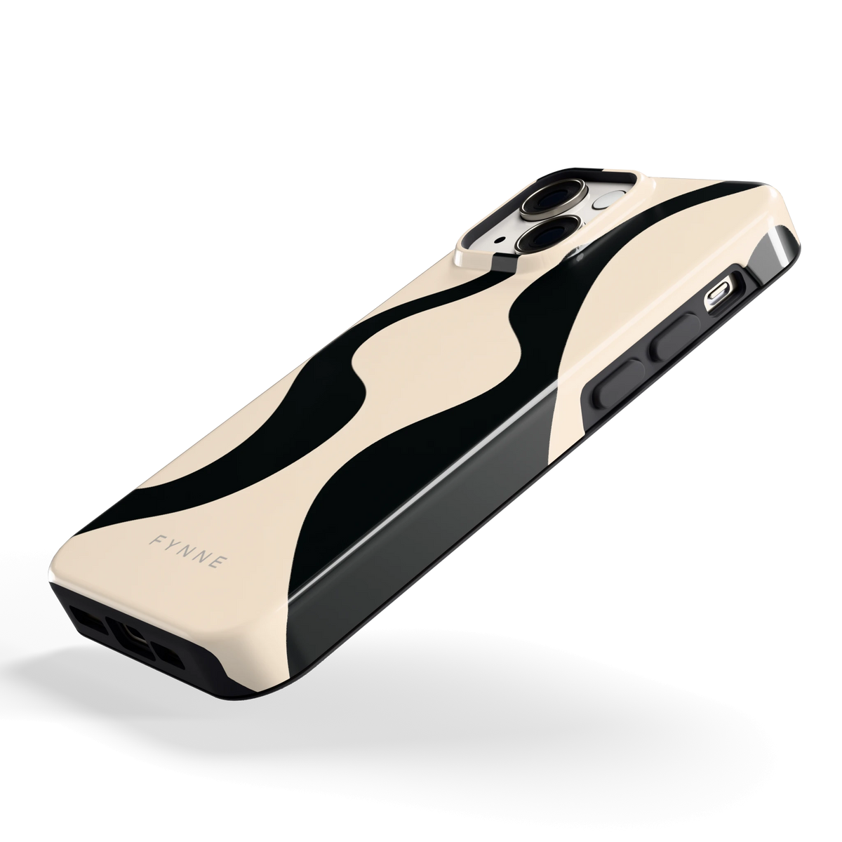 Zwarte golven hoesje voor iPhone 13 mini, schuin