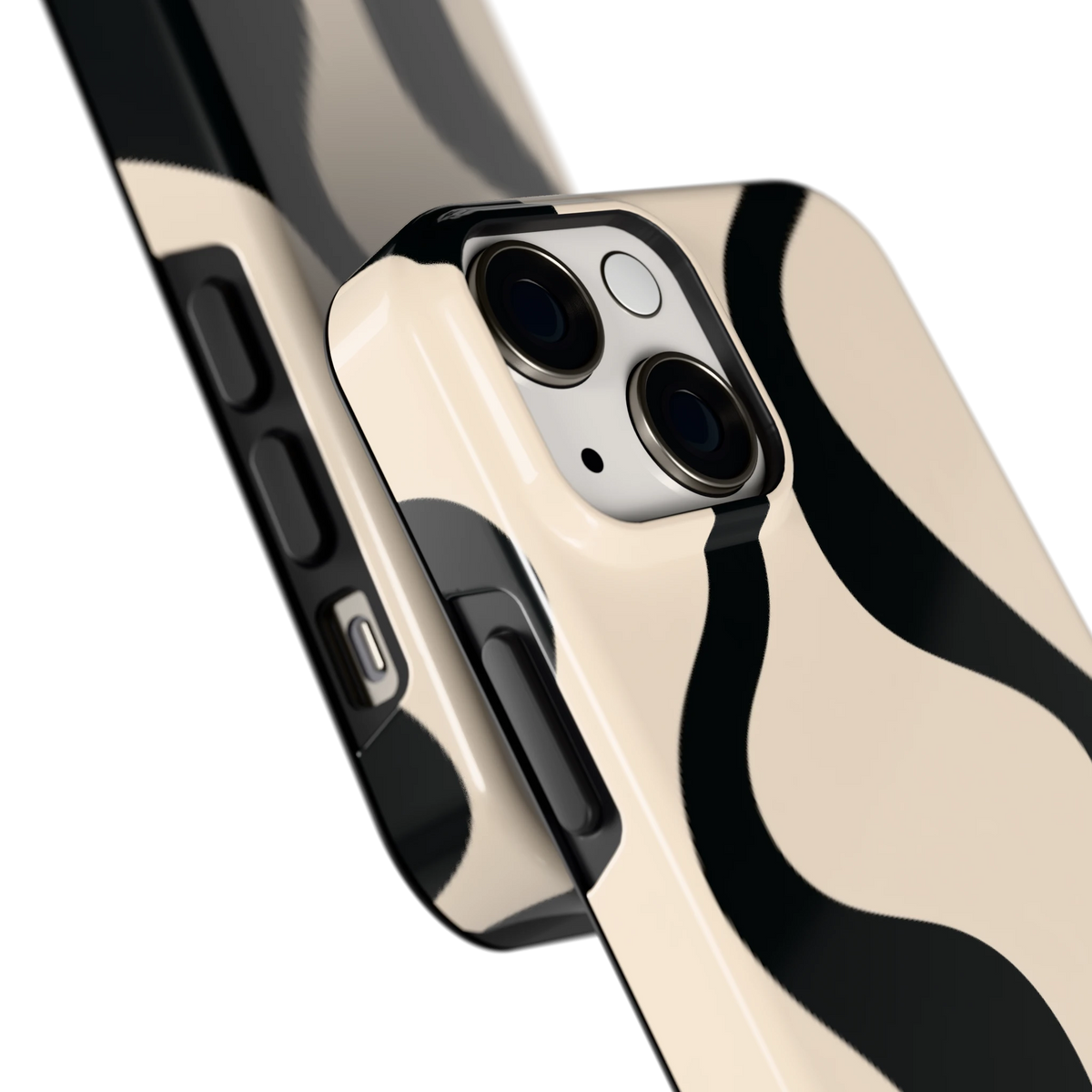 Zwarte golven hoesje voor iPhone 13 mini, close-up