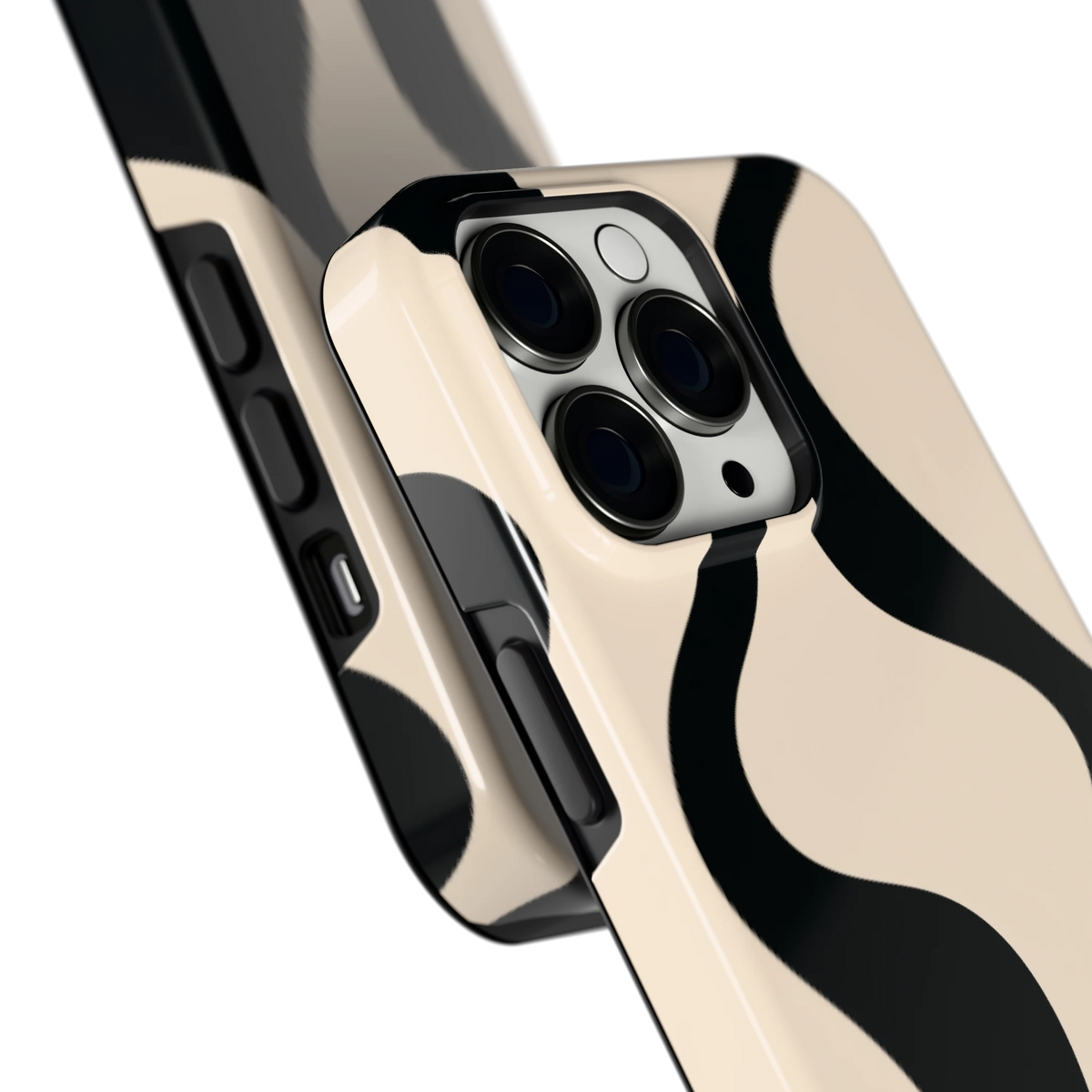 Zwarte golven hoesje voor iPhone 13 Pro, close-up