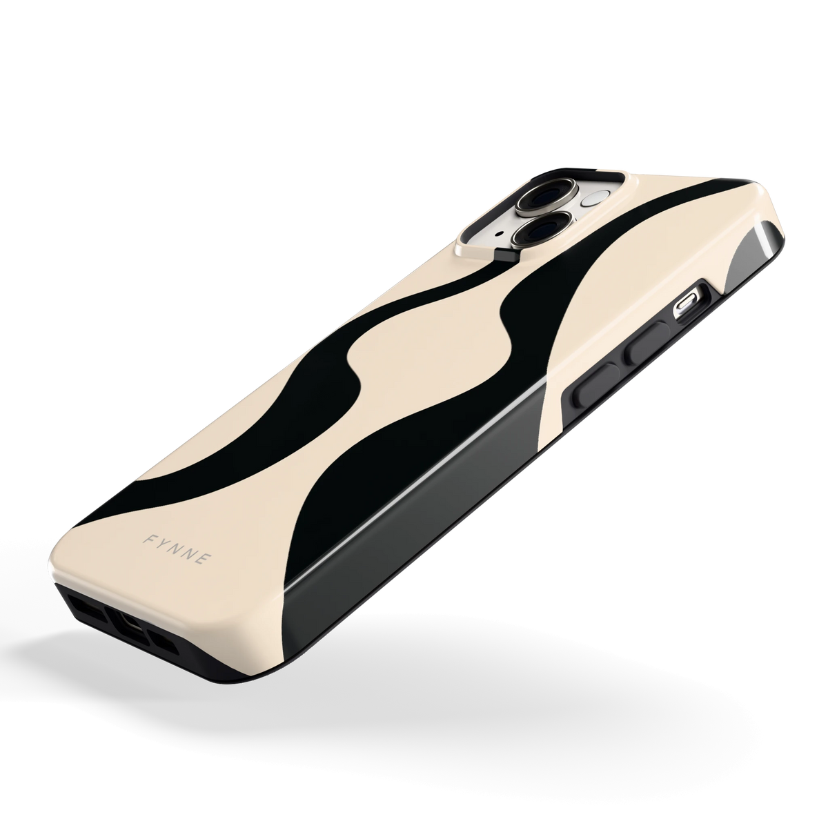 Zwarte golven hoesje voor iPhone 14, schuin