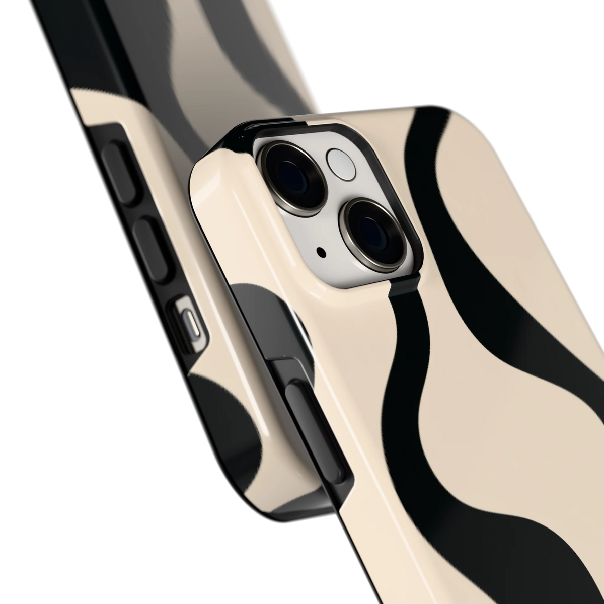 Zwarte golven hoesje voor iPhone 14, close-up