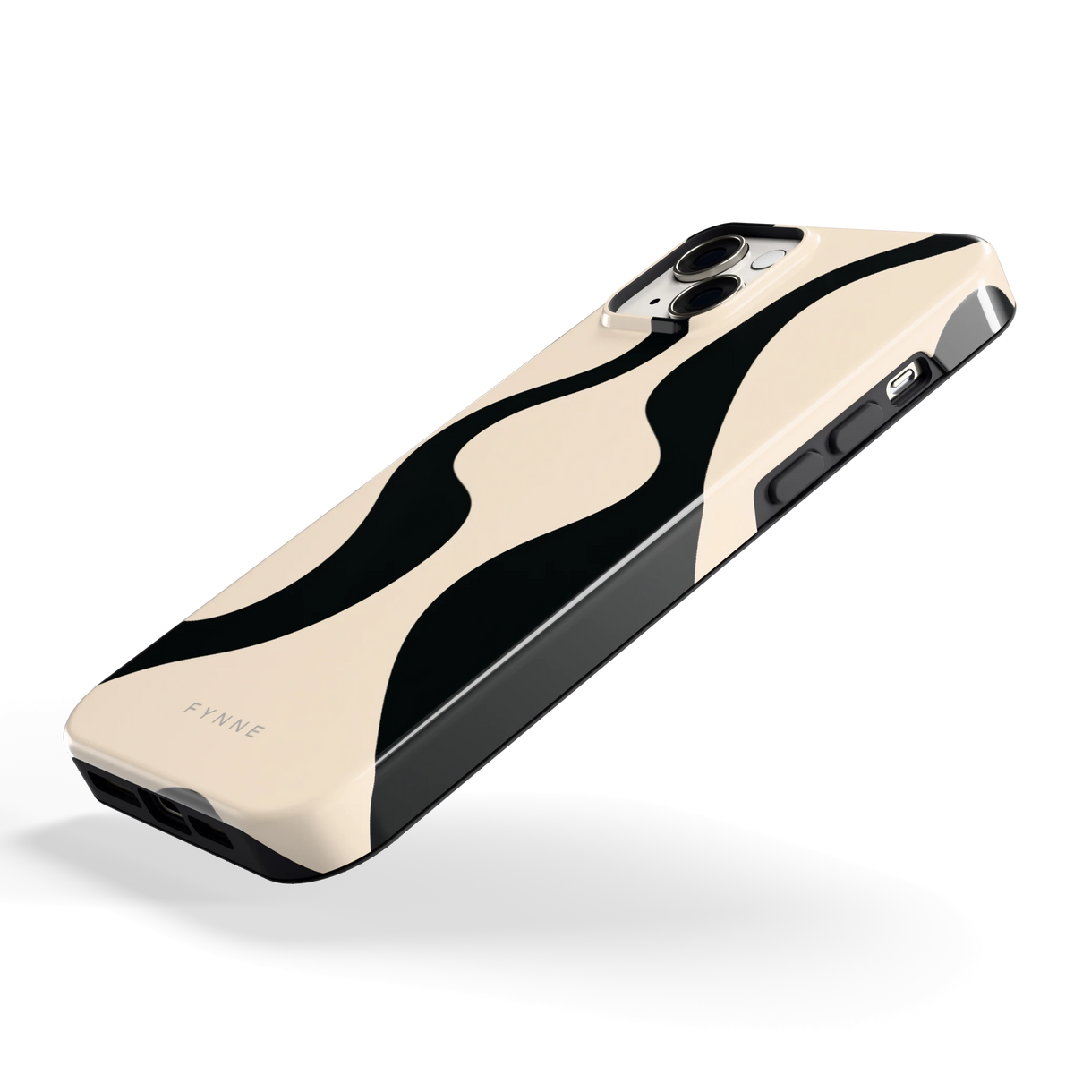 Zwarte golven hoesje voor iPhone 14 Plus, schuin