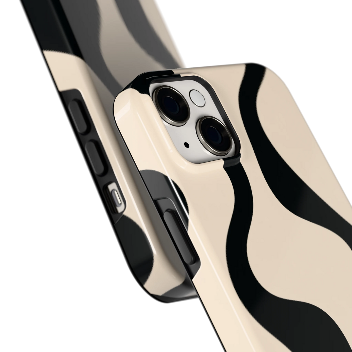 Zwarte golven hoesje voor iPhone 14 Plus, close-up