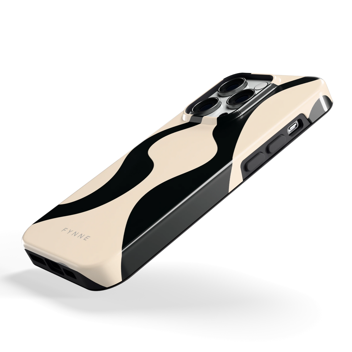 Zwarte golven hoesje voor iPhone 14 Pro, schuin