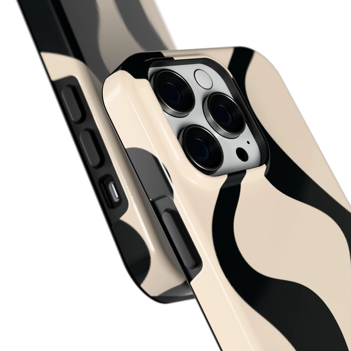 Zwarte golven hoesje voor iPhone 14 Pro, close-up