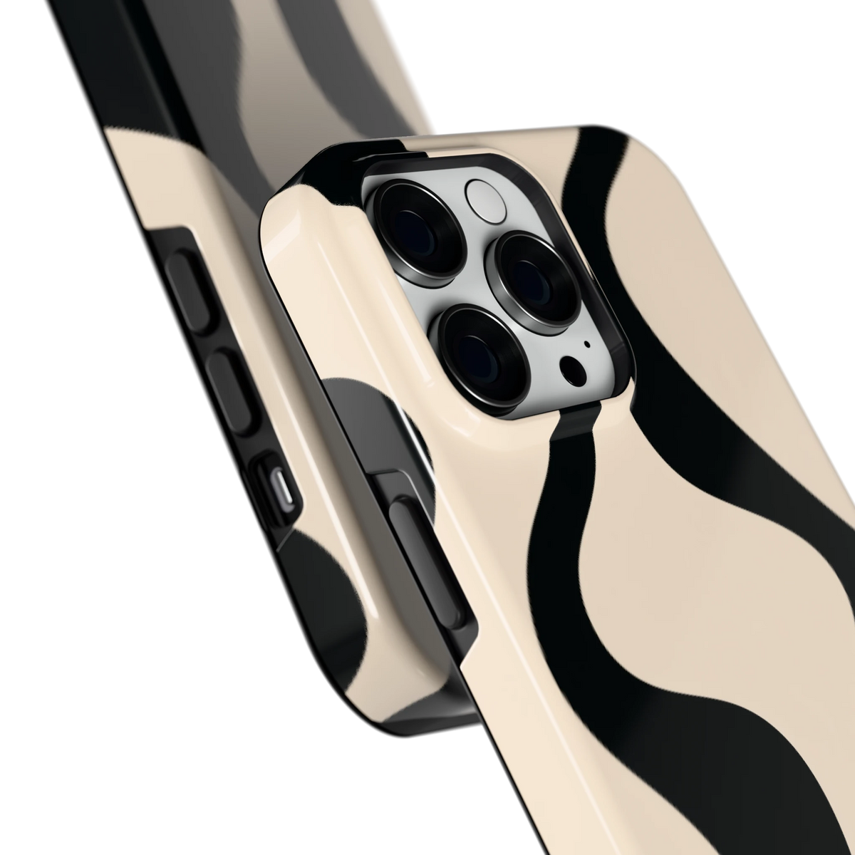 Zwarte golven hoesje voor iPhone 14 Pro Max, close-up