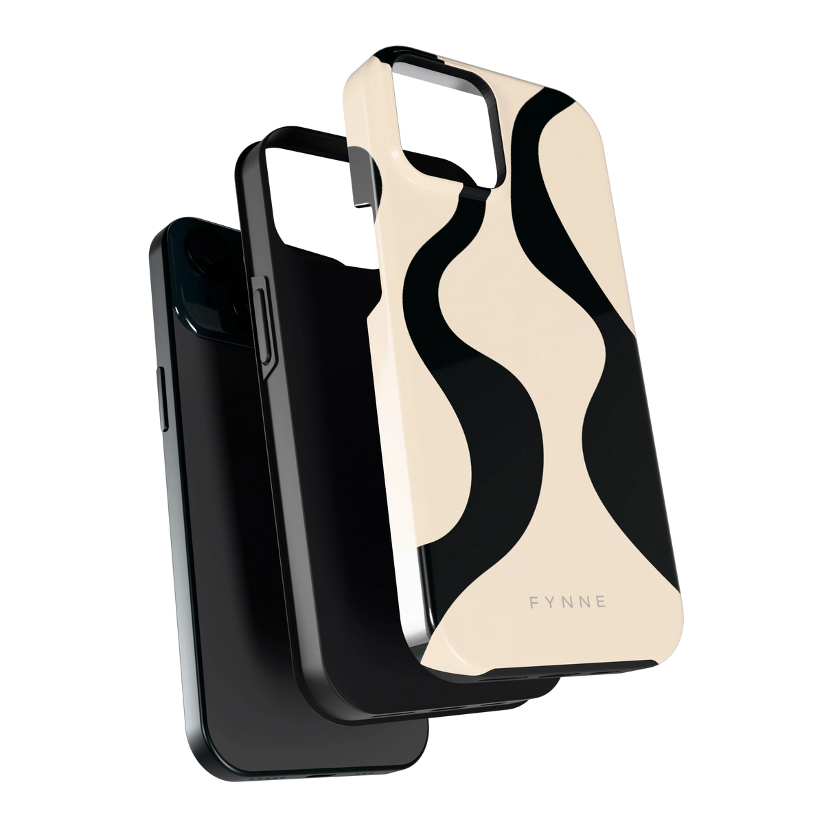 Zwarte golven hoesje voor iPhone 15, los van de telefoon