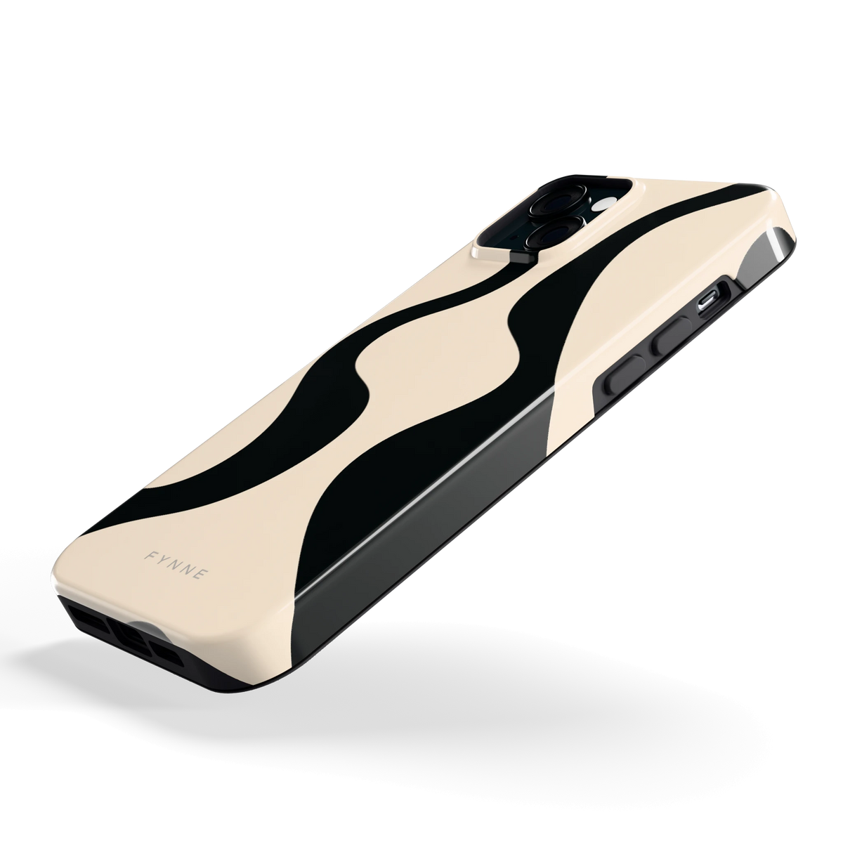 Zwarte golven hoesje voor iPhone 15 Plus, schuin