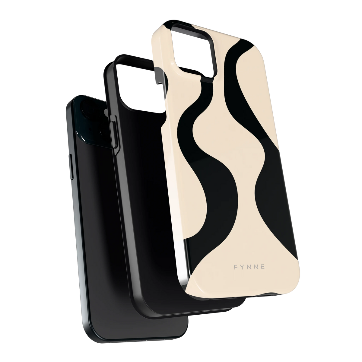 Zwarte golven hoesje voor iPhone 15 Plus, los van de telefoon