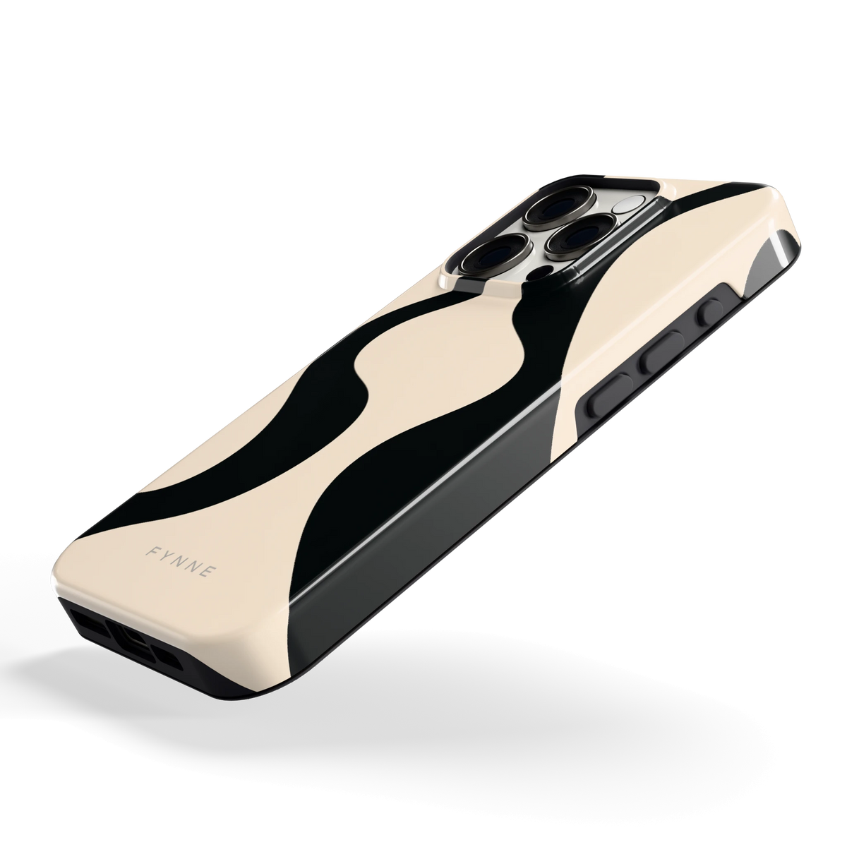 Zwarte golven hoesje voor iPhone 15 Pro, schuin