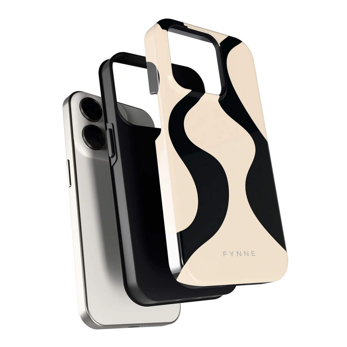 Zwarte golven hoesje voor iPhone 15 Pro, los van de telefoon