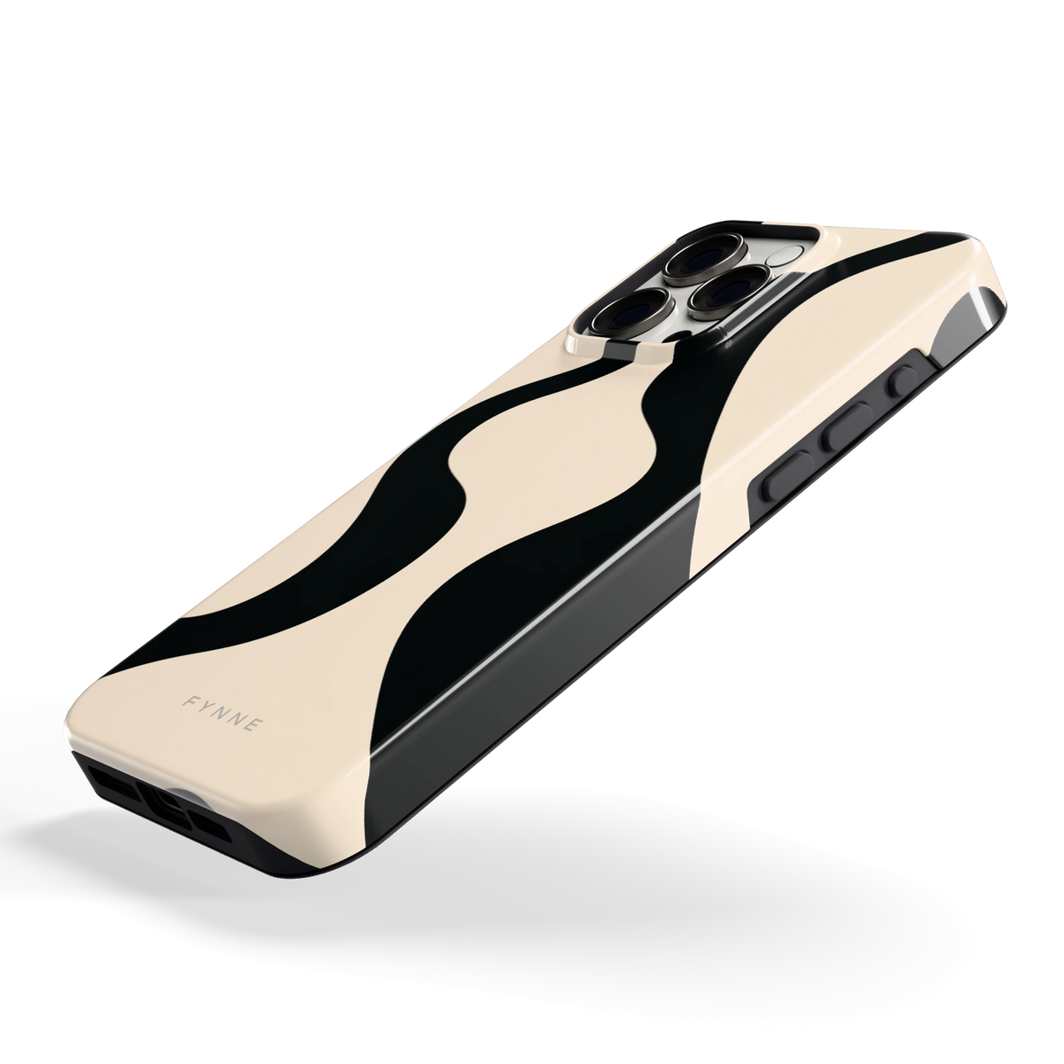 Zwarte golven hoesje voor iPhone 15 Pro Max, schuin