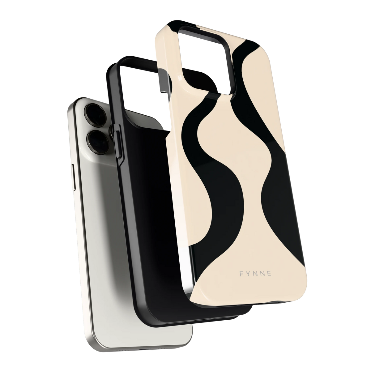 Zwarte golven hoesje voor iPhone 15 Pro Max, los van de telefoon