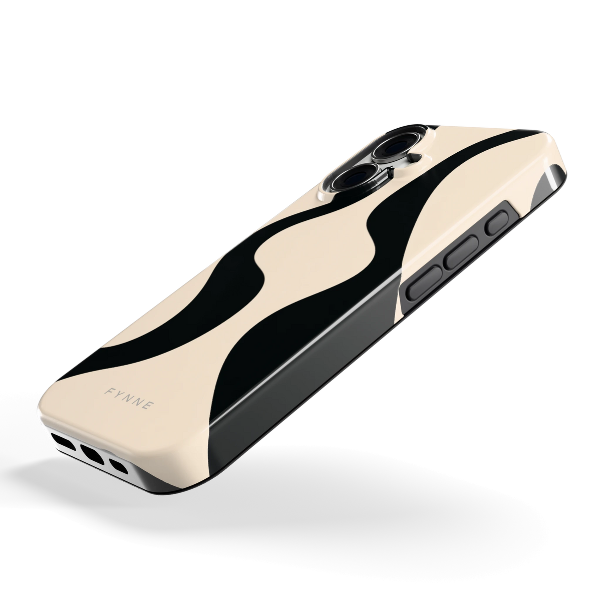 Zwarte golven hoesje voor iPhone 16, schuin
