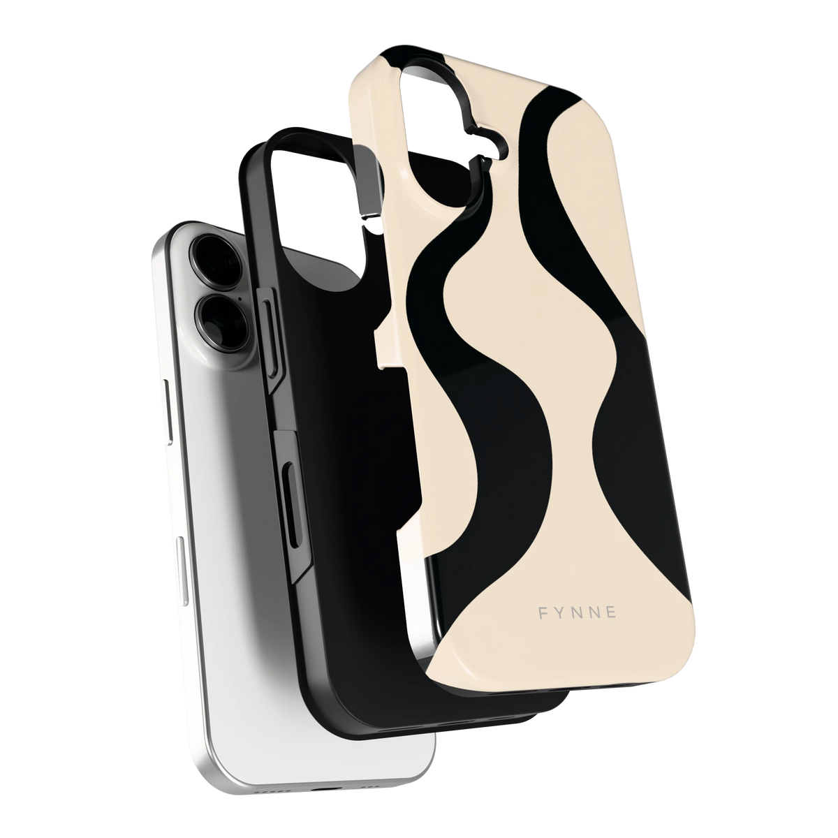 Zwarte golven hoesje voor iPhone 16, los van de telefoon