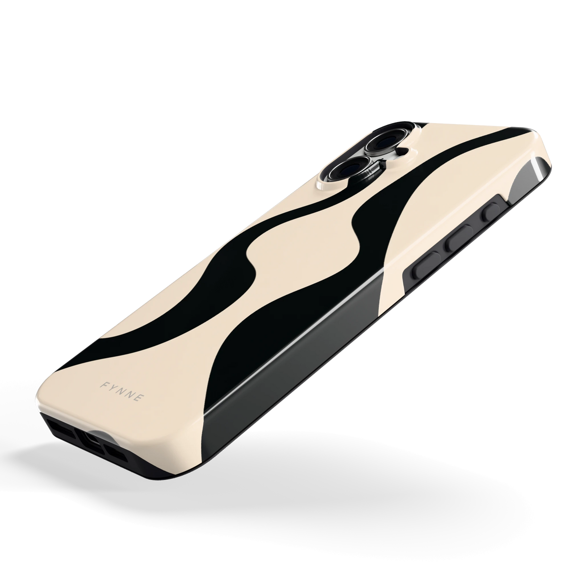 Zwarte golven hoesje voor iPhone 16 Plus, schuin