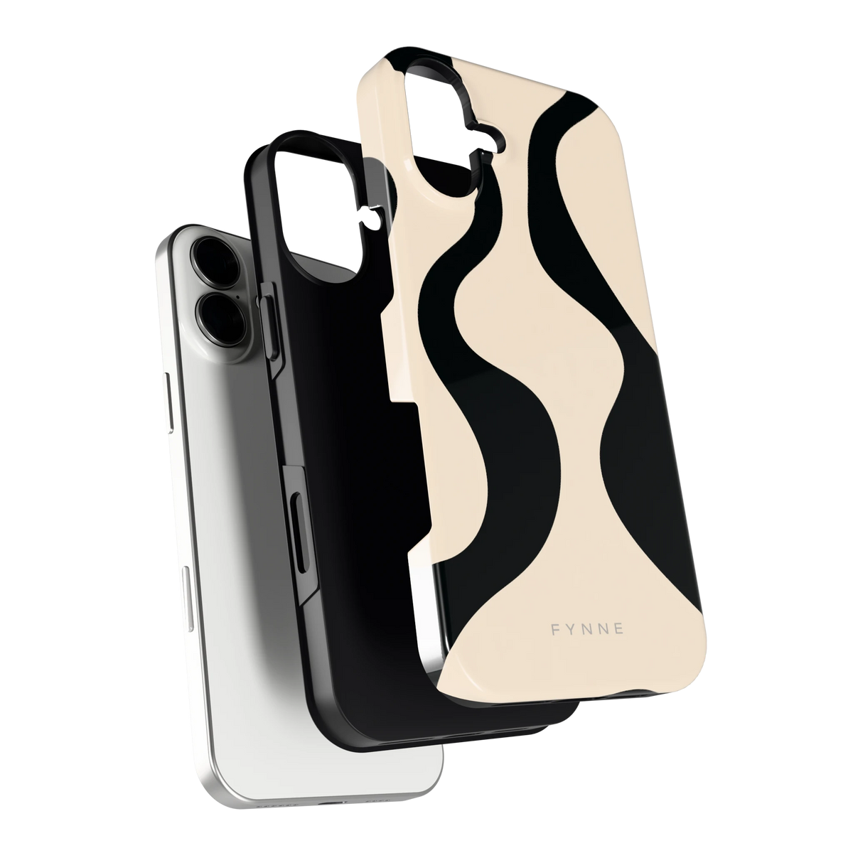 Zwarte golven hoesje voor iPhone 16 Plus, los van de telefoon