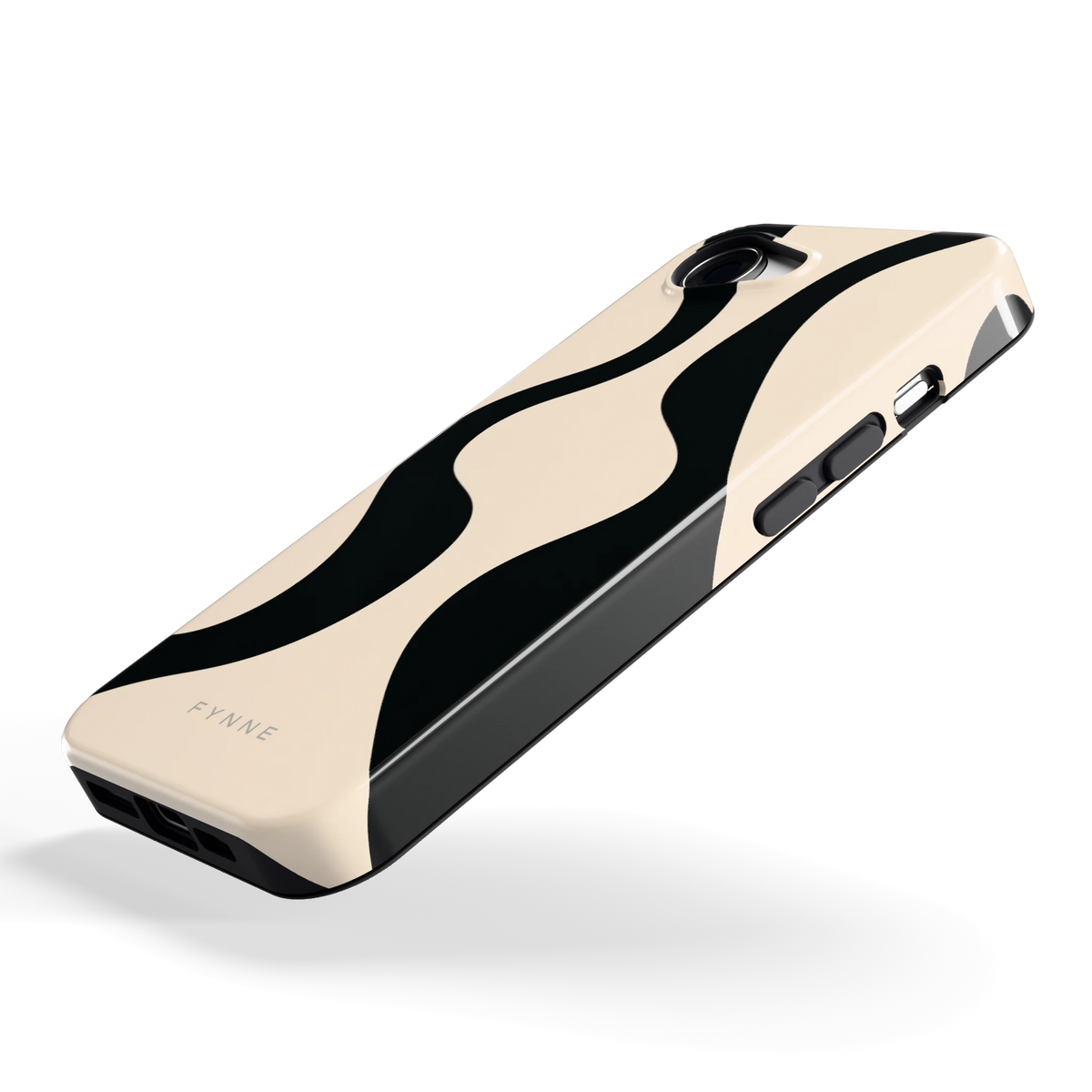 Zwarte golven hoesje voor iPhone 16e, schuin