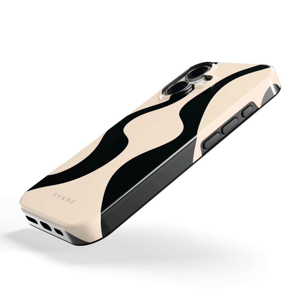 Zwarte golven hoesje voor iPhone 17, schuin