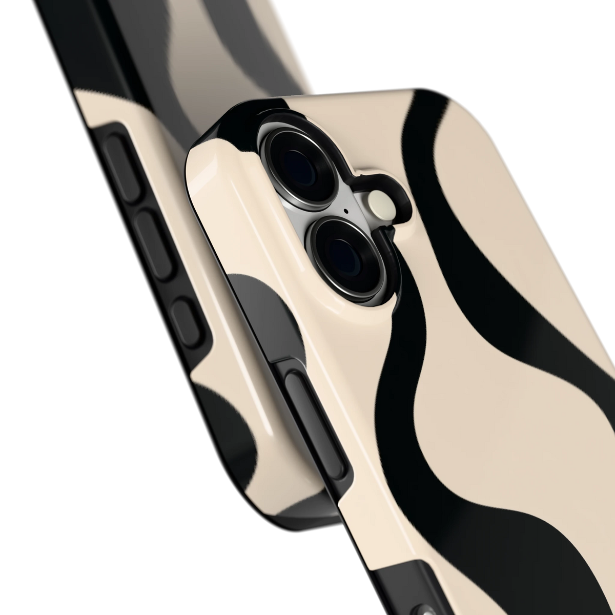 Zwarte golven hoesje voor iPhone 17, close-up