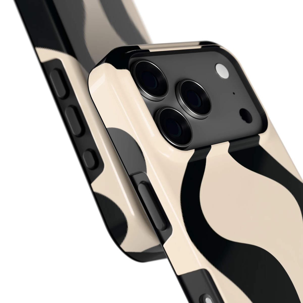 Zwarte golven hoesje voor iPhone 17 Pro, close-up