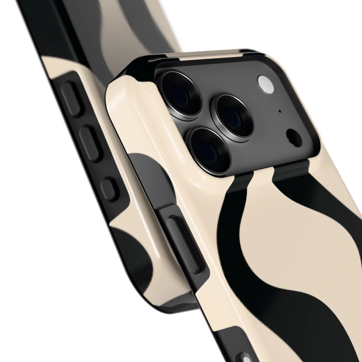 Zwarte golven hoesje voor iPhone 18 Pro, close-up
