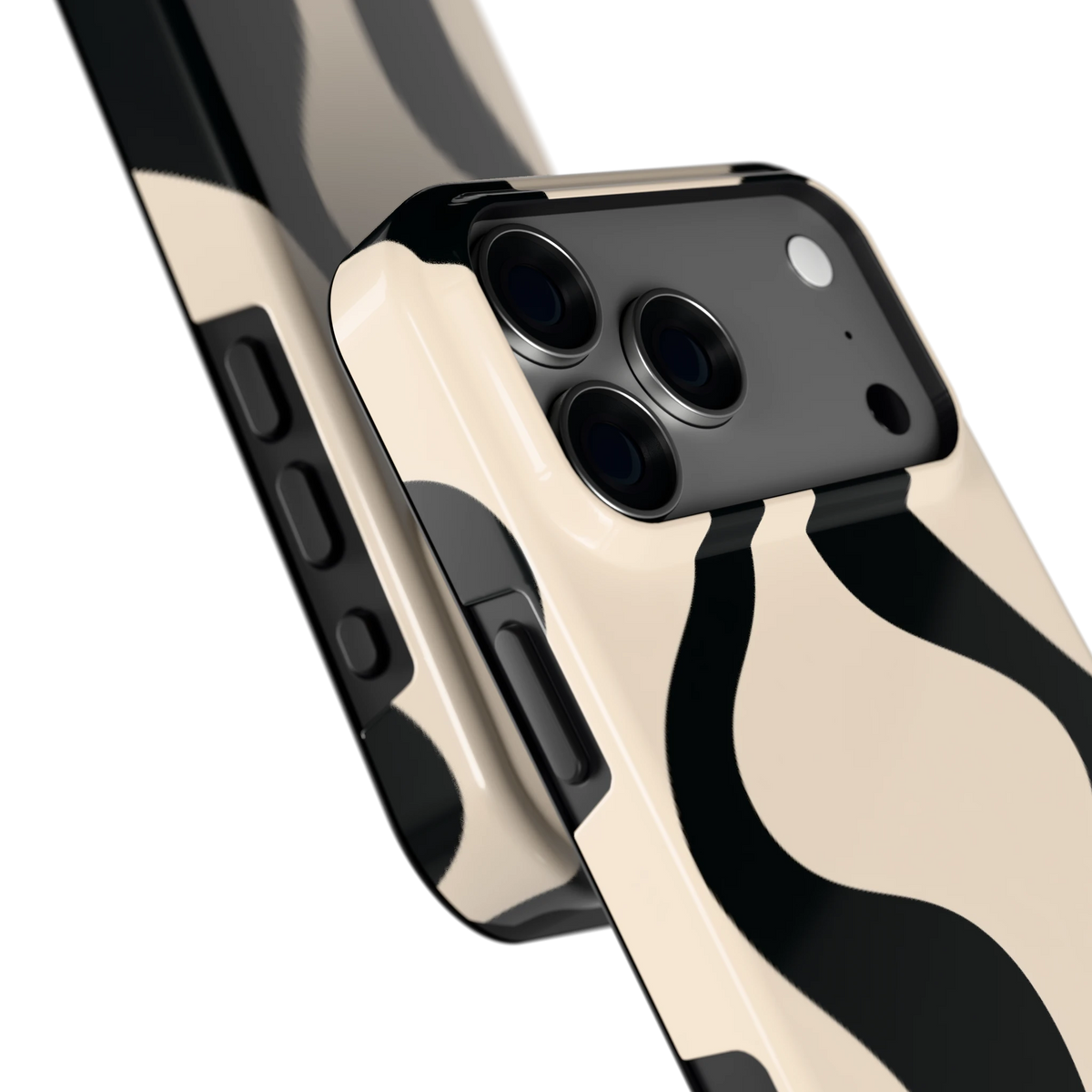Zwarte golven hoesje voor iPhone 18 Pro Max, close-up